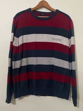LC Waikiki Striped Knit Sweater Mens XXL Fits Like Large Burgundy Navy